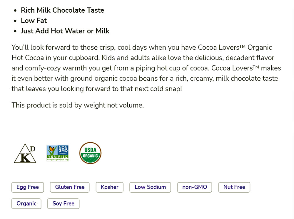 NOW Foods, Cocoa Cocoa Lovers™ Organic Hot Cocoa, Instant, Rich Milk Chocolate Taste, Low-Fat and Gluten-Free, 14-Ounce (297g) Natural Foods NOW Foods USA