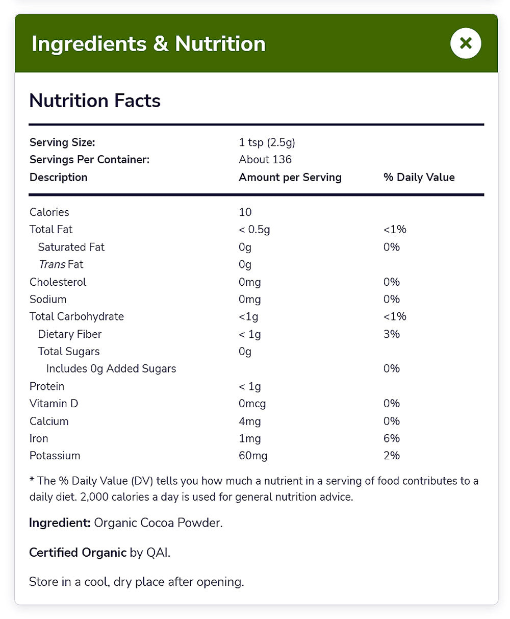 NOW Foods, Cocoa Powder, Cocoa Cocoa Lovers™ Certified Organic, Pure, Non-Alkalized, with polyphenols, 12-Ounce (340g) - Bloom Concept