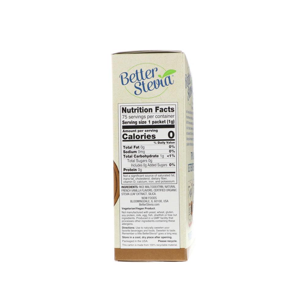 NOW Foods, BetterStevia, French Vanilla, Zero-Calorie Sweetener, Gluten-Free, Certified Non-GMO, 75 Packets/Box, 2.65 oz (75 g) Natural Foods NOW Foods USA
