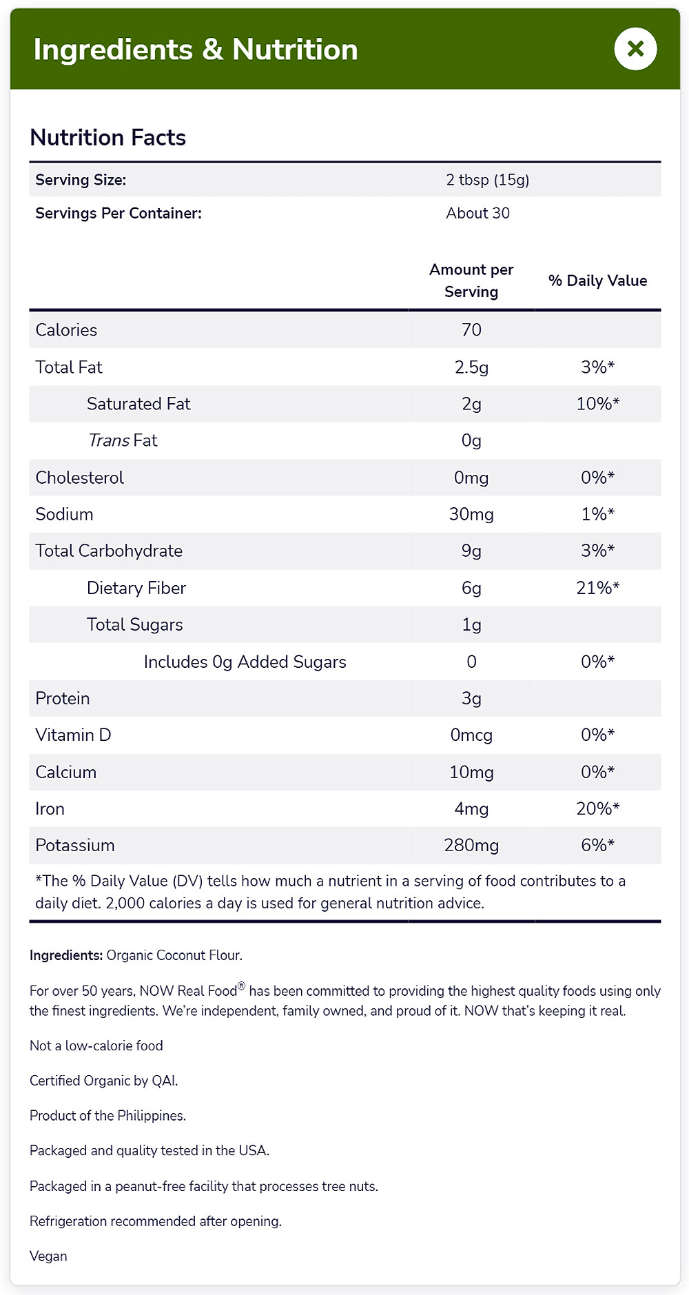 NOW Foods, Organic Coconut Flour, Unsweetened, Excellent Source of Fiber, No Added Sulfites, Certified Non-GMO, 16-Ounce (454 g) Natural Foods NOW Foods USA