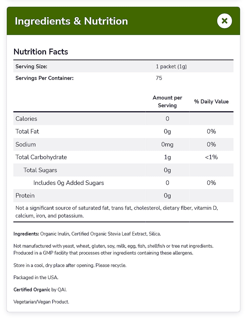 Now Foods, Certified Organic, Better Stevia, 75 Packets, 2.65 oz (75 g) Natural Foods NOW Foods USA