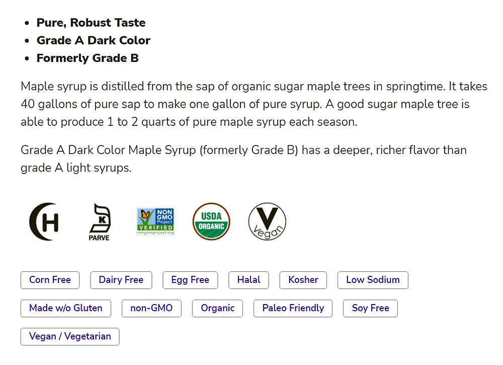 NOW Foods, Certified Organic Maple Syrup, Grade A Dark Color, Certified Non-GMO, Pure, Robust Taste, 16-Ounce (473ml) - Bloom Concept