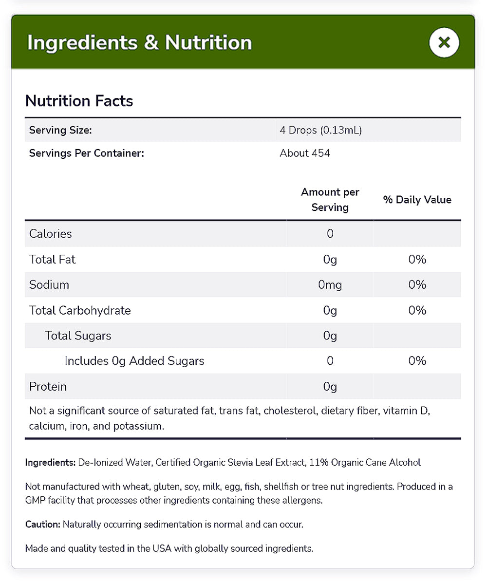 NOW Foods, Better Stevia Liquid, Original, Zero-Calorie Liquid Sweetener, Low Glycemic Impact, Certified Non-GMO, 2-Ounce (60ml) - Bloom Concept