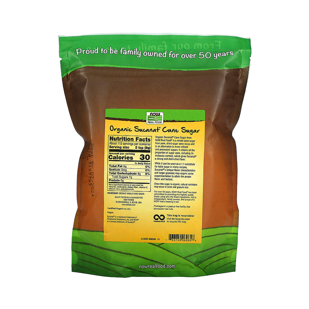 NOW Foods, Certified Organic Sucanat Cane Sugar, Powder from Pure Evaporated Cane Syrup, Excellent Substitute for White and Brown Sugar, Certified Non-GMO, 2-Pound (907g) - Bloom Concept
