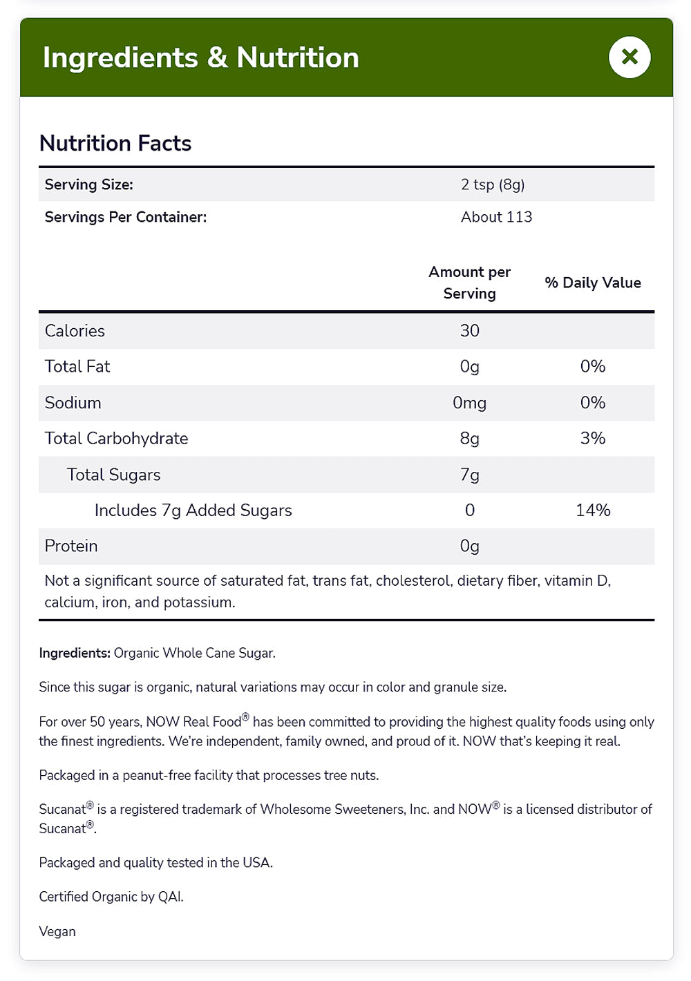 NOW Foods, Certified Organic Sucanat Cane Sugar, Powder from Pure Evaporated Cane Syrup, Excellent Substitute for White and Brown Sugar, Certified Non-GMO, 2-Pound (907g) - Bloom Concept