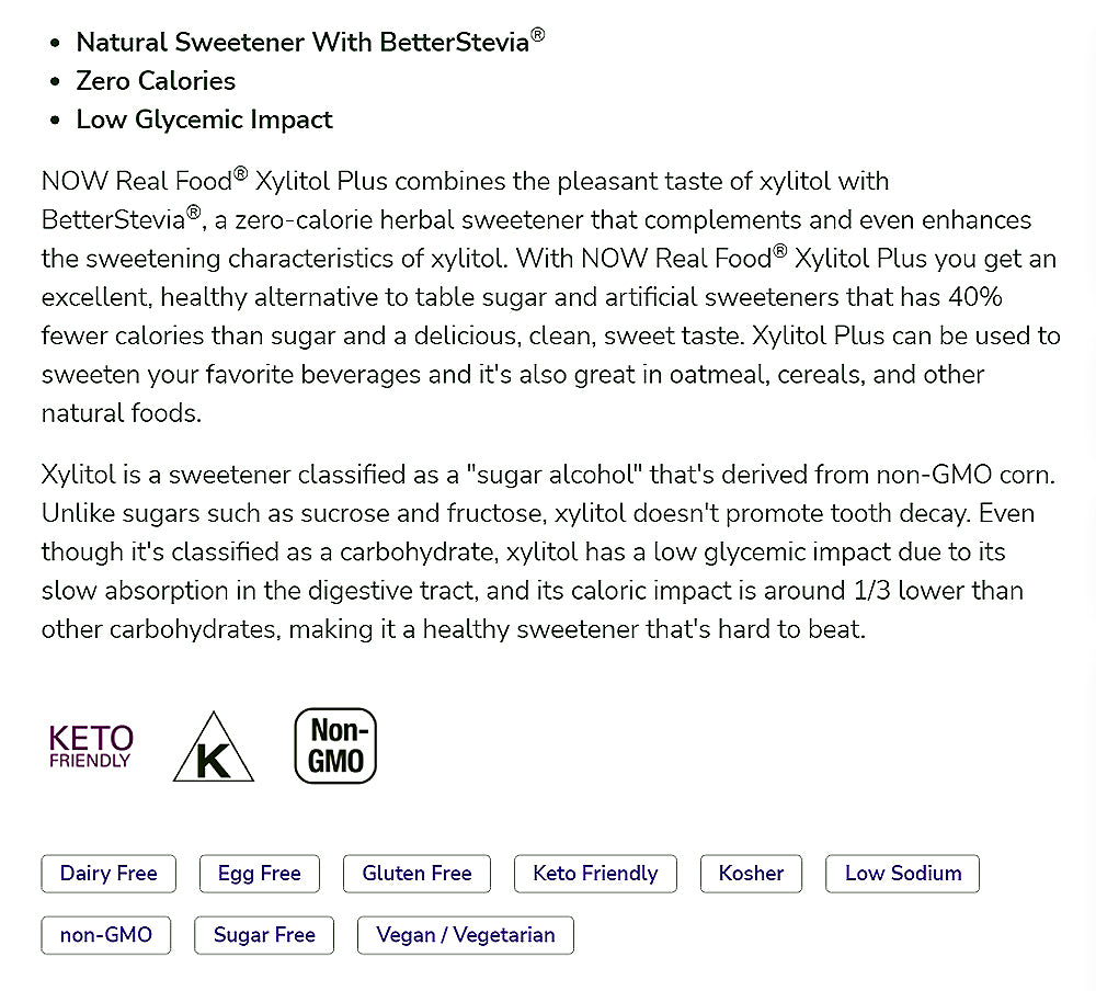 NOW Foods, Xylitol Plus Sweetener Packets with BetterStevia®, Zero Calories, Low Glycemic Impact, 75 Packets, 4.76 oz (135 g) Natural Foods NOW Foods USA
