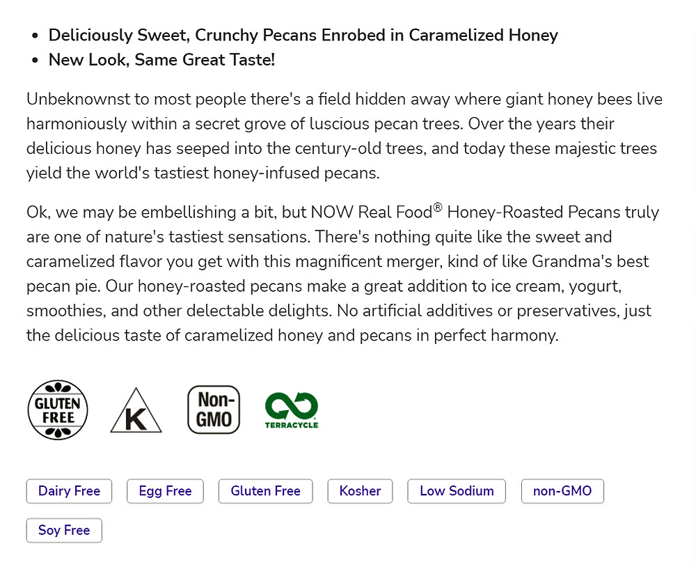 (50% OFF) NOW Foods, Honey-Roasted Pecans, Sweet and Crunchy Pecans Fused with Caramelized Honey, 8-Ounce (227 g)--Best by 11/23 - Bloom Concept