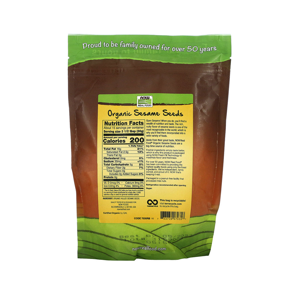 NOW Foods, Certified Organic Sesame Seeds, Source of Protein, Iron and Fatty Acids, Hulled for Great Taste, Certified Non-GMO, 16-Ounce (454 g) - Bloom Concept