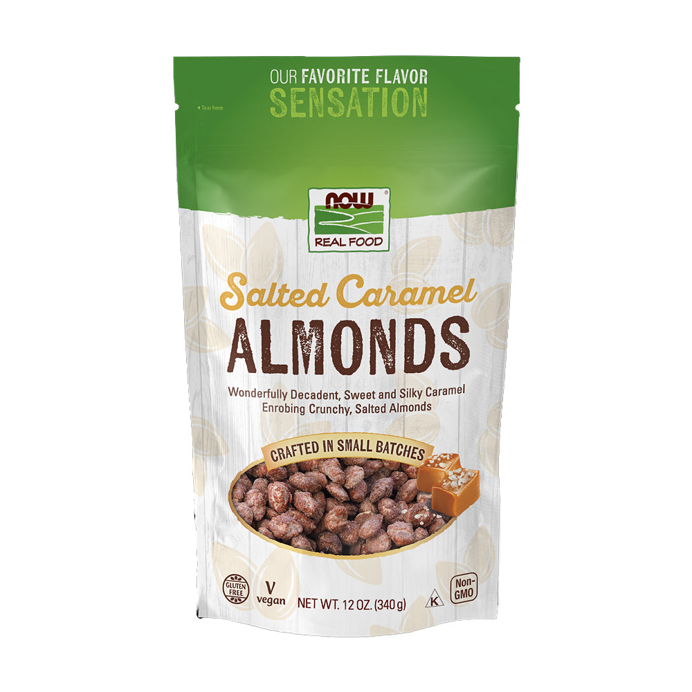 (Best by 10/24) NOW Foods, Salted Caramel Almonds, Dry Roasted, Crafted in Small Batches, 12-Ounce (340 g) - Bloom Concept