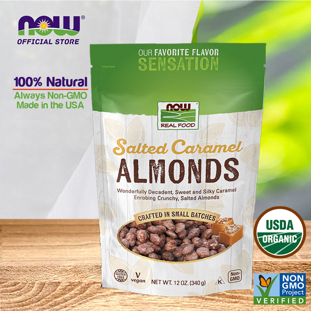 (Best by 10/24) NOW Foods, Salted Caramel Almonds, Dry Roasted, Crafted in Small Batches, 12-Ounce (340 g) - Bloom Concept