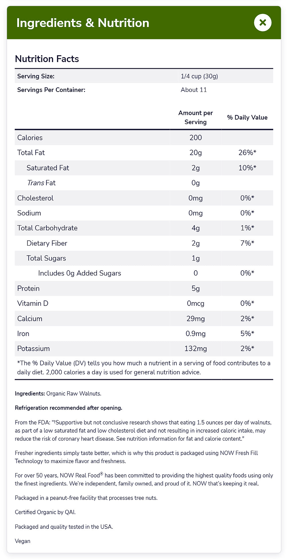 NOW Foods, Certified Organic Walnuts, Raw and Unsalted, Good Source of Protein and Healthy Fatty Acids, 12-Ounce (340 g) Natural Foods NOW Foods USA