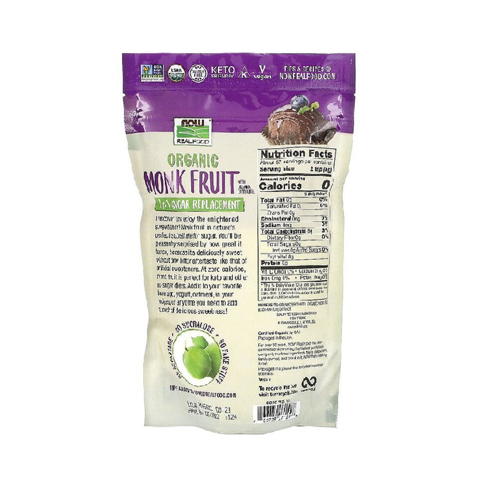 NOW Foods, Organic Monk Fruit With Erythritol Powder, 1 to 1 Sugar Replacement, 1-Pound (454g) - Bloom Concept