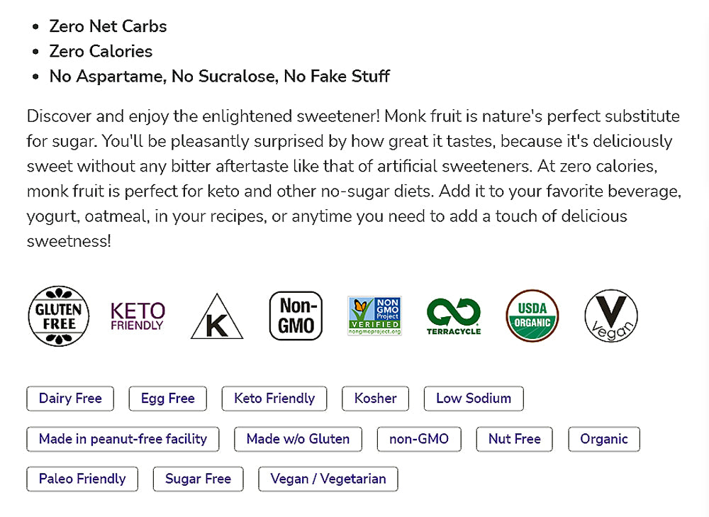 NOW Foods, Organic Monk Fruit With Erythritol Powder, 1 to 1 Sugar Replacement, 1-Pound (454g) Sugar NOW Foods USA