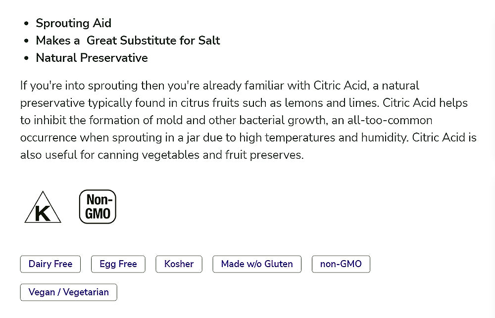 NOW Foods, Citric Acid, Sprouting Aid, Great Substitute for Salt, Preservative Found in Citrus Fruits, 4-Ounce (113g) - Bloom Concept