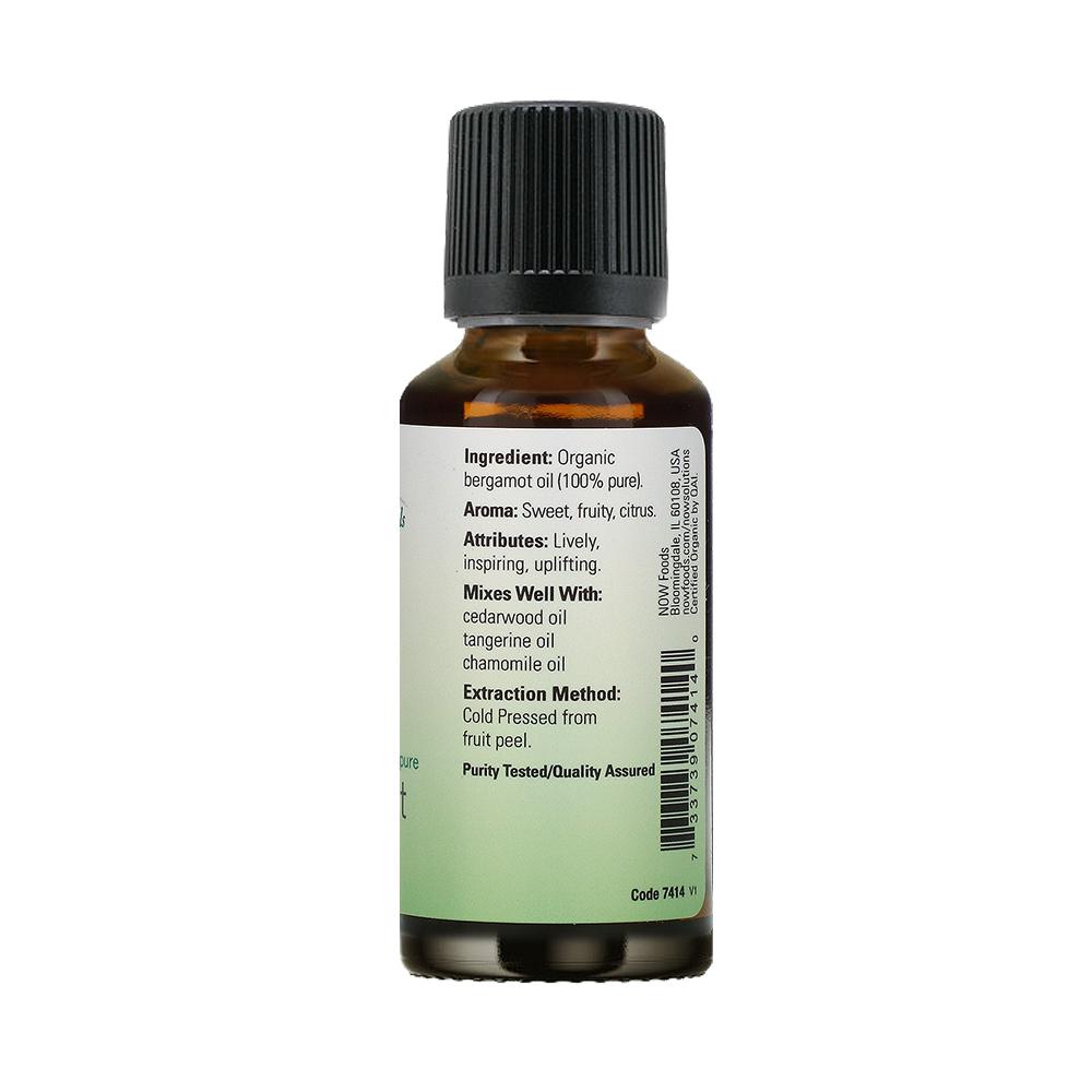 NOW Essential Oils, Organic Bergamot Oil, Sweet Aromatherapy Scent, Cold Pressed, 100% Pure, Vegan, Child Resistant Cap, 1-Ounce (30ml) - Bloom Concept