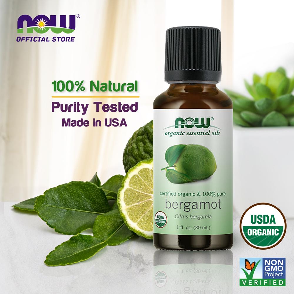 NOW Essential Oils, Organic Bergamot Oil, Sweet Aromatherapy Scent, Cold Pressed, 100% Pure, Vegan, Child Resistant Cap, 1-Ounce (30ml) - Bloom Concept