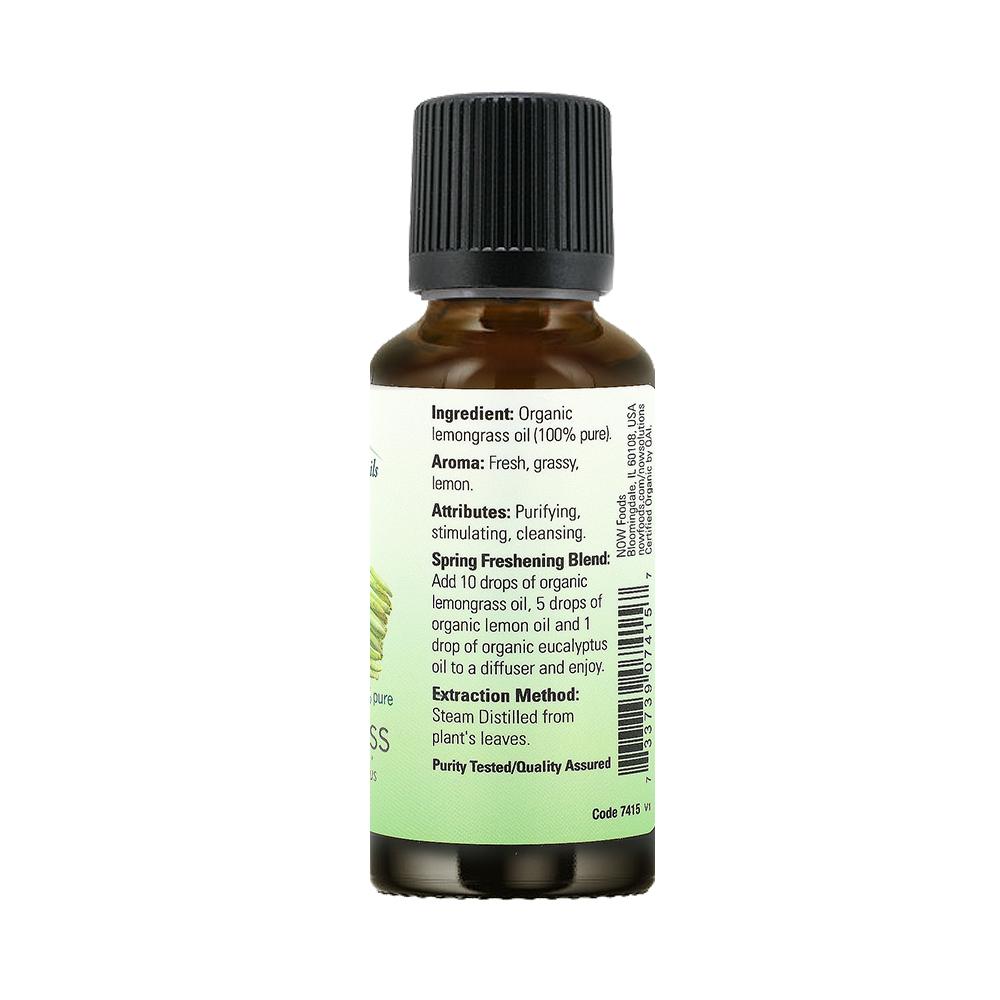 NOW Essential Oils, Organic Lemongrass Oil, Uplifting Aromatherapy Scent, Steam Distilled, 100% Pure, Vegan, Child Resistant Cap, 1-Ounce (30ml) - Bloom Concept