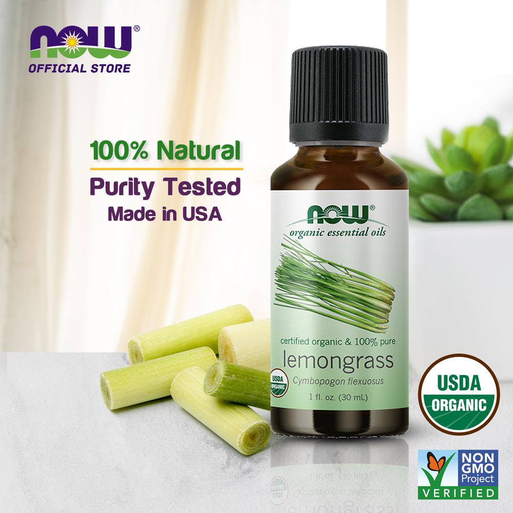NOW Essential Oils, Organic Lemongrass Oil, Uplifting Aromatherapy Scent, Steam Distilled, 100% Pure, Vegan, Child Resistant Cap, 1-Ounce (30ml) - Bloom Concept