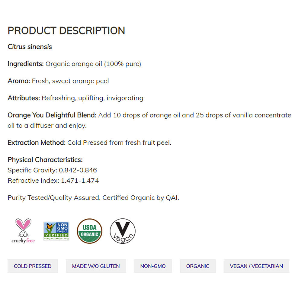 NOW Essential Oils, Organic Orange Oil, Uplifting Aromatherapy Scent, Cold Pressed, 100% Pure, Vegan, Child Resistant Cap, 1-Ounce (30ml) Essential oils NOW Foods USA