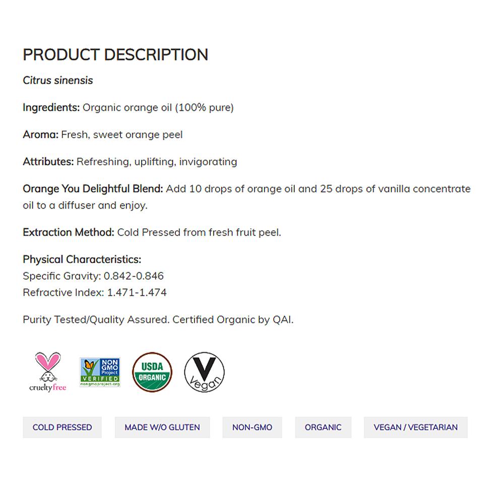 NOW Essential Oils, Organic Orange Oil, Uplifting Aromatherapy Scent, Cold Pressed, 100% Pure, Vegan, Child Resistant Cap, 4-Ounce (30ml) (118 ml) Essential oils NOW Foods USA