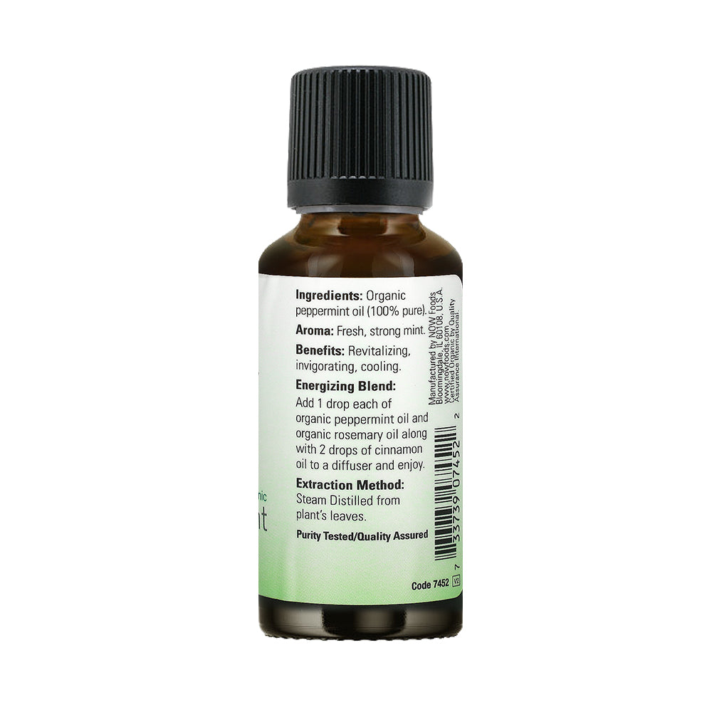 NOW Essential Oils, Organic Peppermint Oil, Invigorating Aromatherapy Scent, Steam Distilled, 100% Pure, Vegan, Child Resistant Cap, 1-Ounce (30ml) Essential oils NOW Foods USA