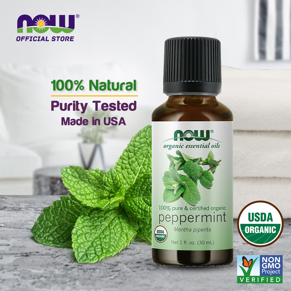 NOW Essential Oils, Organic Peppermint Oil, Invigorating Aromatherapy Scent, Steam Distilled, 100% Pure, Vegan, Child Resistant Cap, 1-Ounce (30ml) Essential oils NOW Foods USA