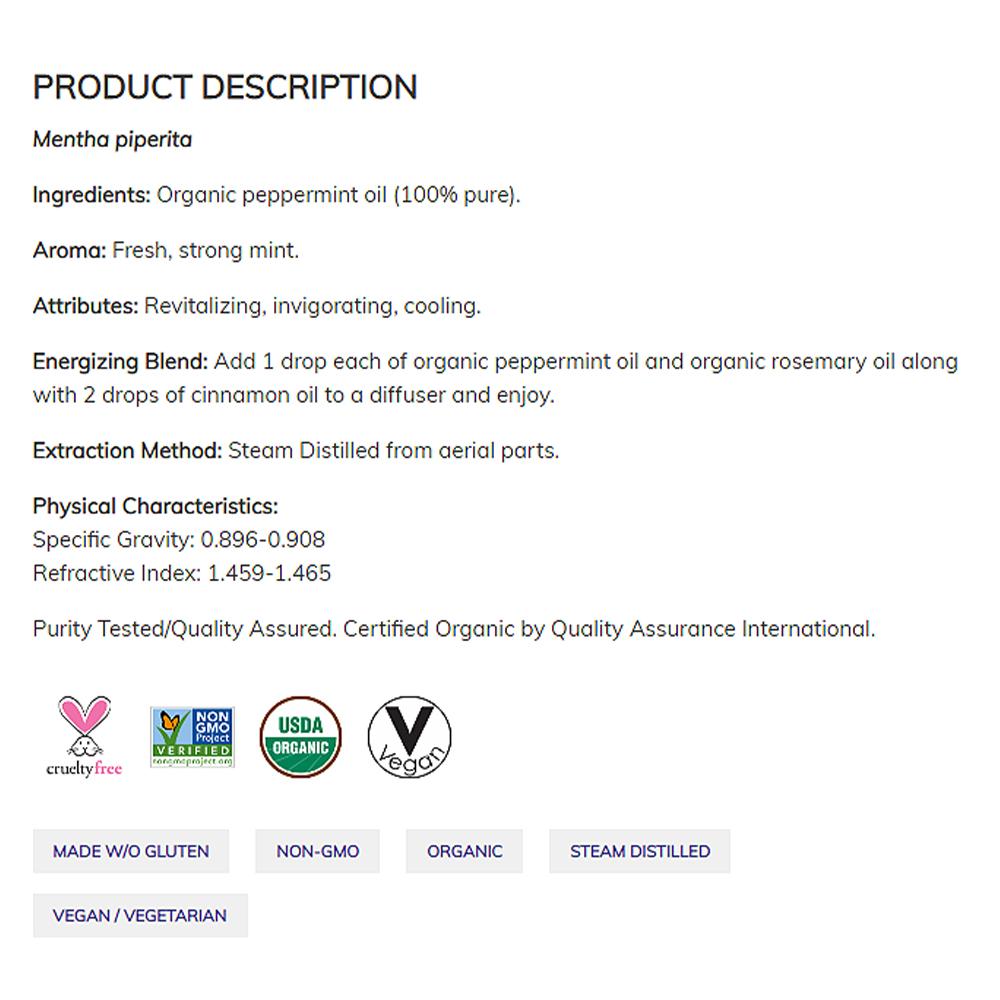 NOW Essential Oils, Organic Peppermint Oil, Invigorating Aromatherapy Scent, 100% Pure, 4-Ounce (118 ml) - Bloom Concept