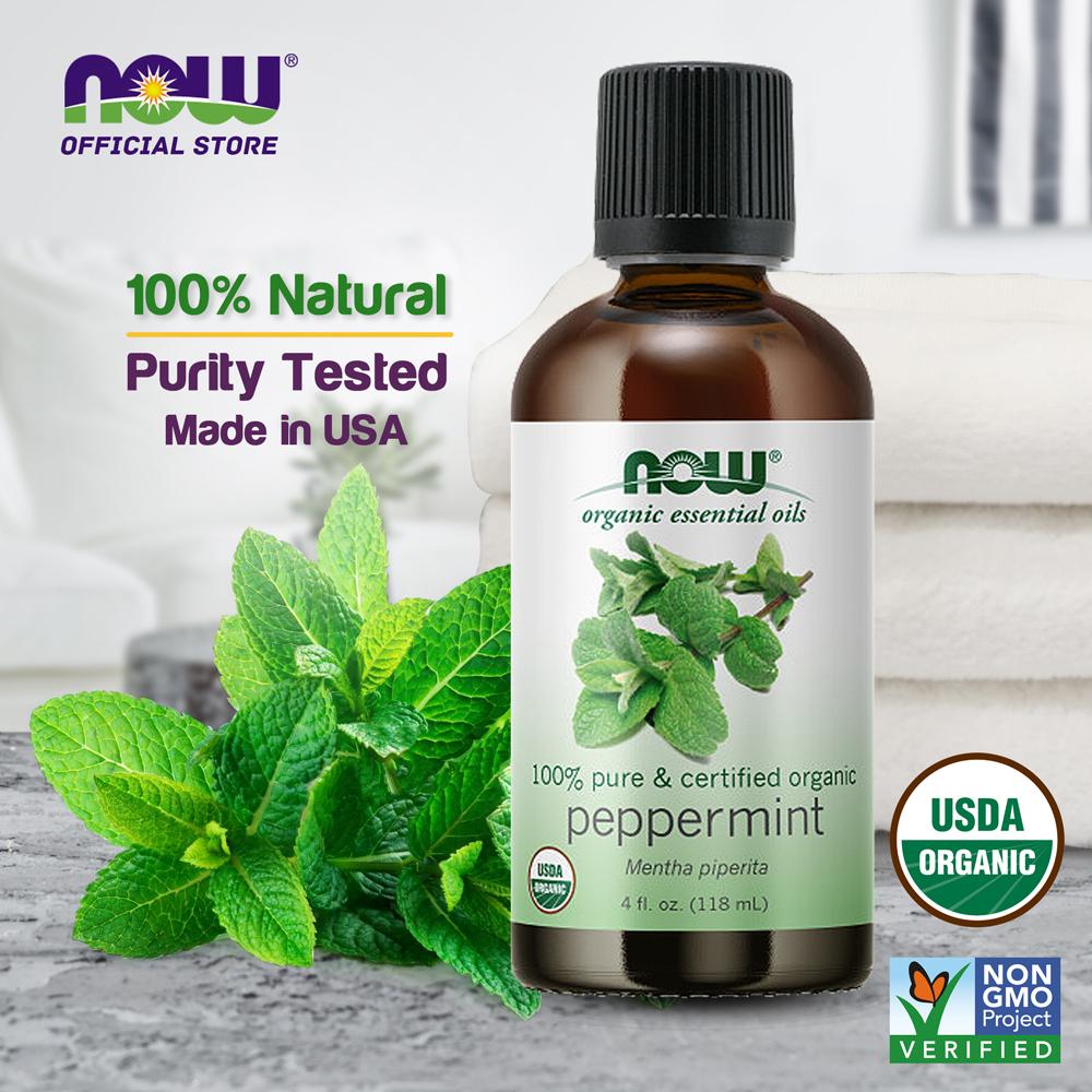 NOW Essential Oils, Organic Peppermint Oil, Invigorating Aromatherapy Scent, 100% Pure, 4-Ounce (118 ml) - Bloom Concept