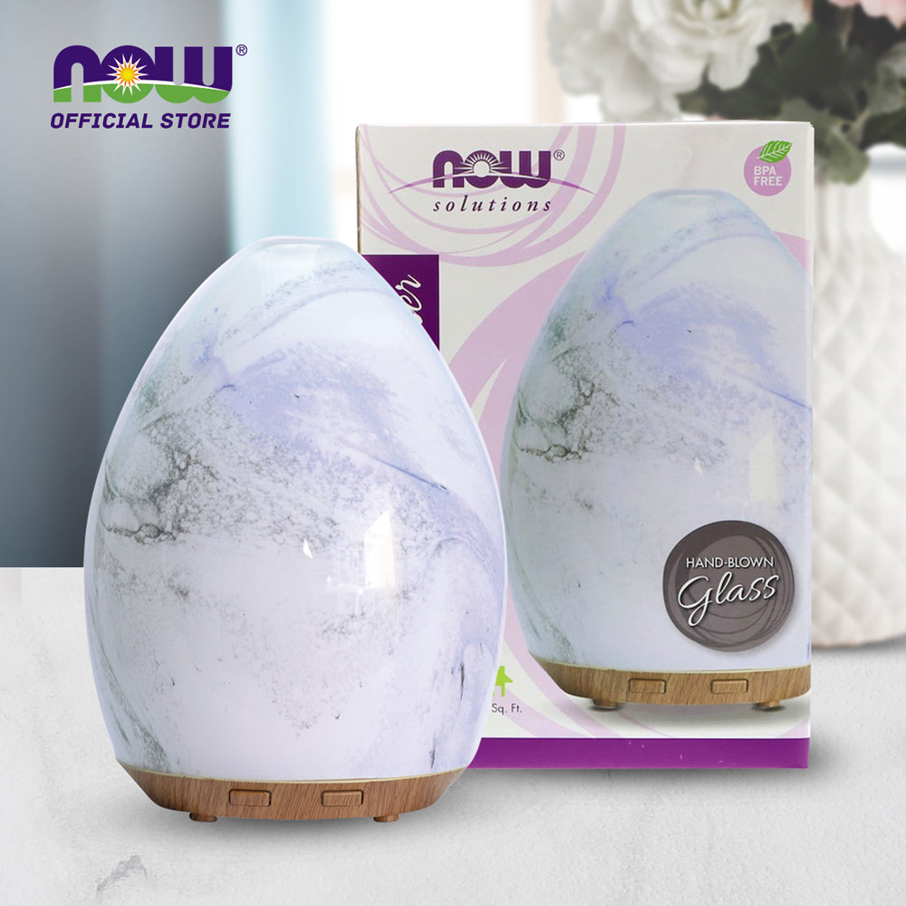 (30% OFF) NOW Essential Oils, Ultrasonic USB Glass Swirl Aromatherapy Oil Diffuser, Extremely Quiet, Heat Free and Easy to Clean, Color Changing LED Diffuser - Bloom Concept