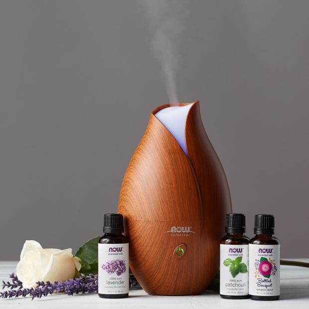 NOW Essential Oils, Ultrasonic Faux Wood Aromatherapy Oil Diffuser, Contemporary Design, Extremely Quiet Heat Free, Color Changing LED Diffuser - Bloom Concept