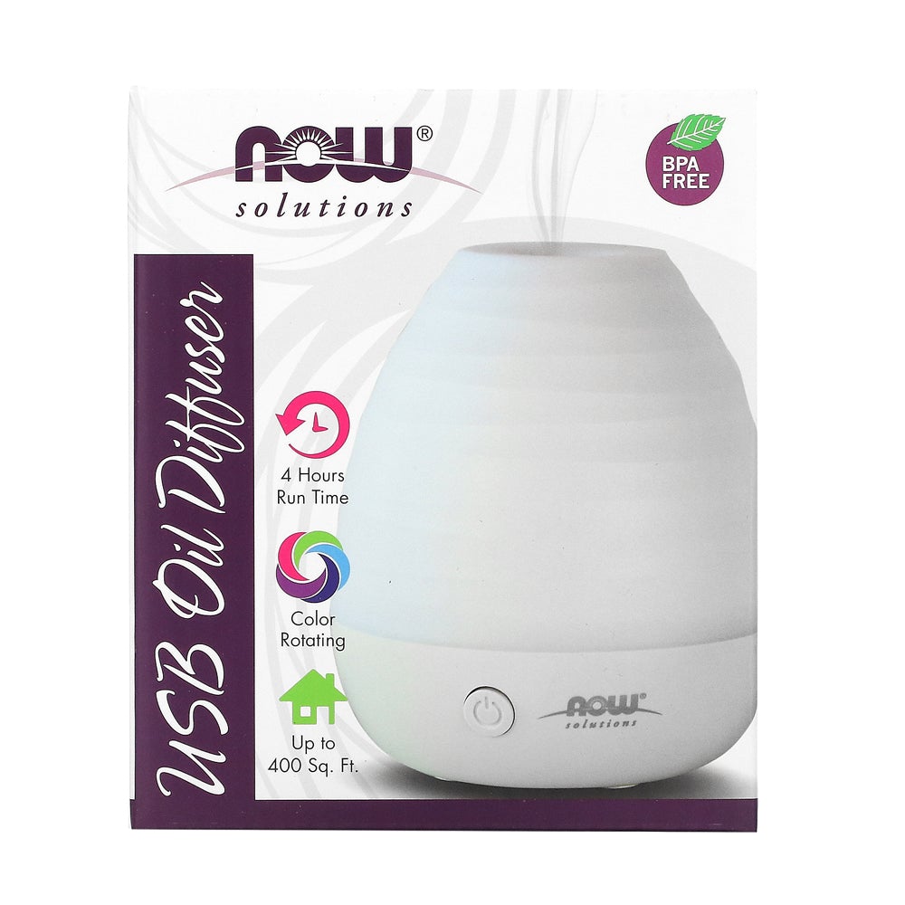 NOW Essential Oils, Ultrasonic USB Aromatherapy Oil Diffuser, Extremely Quiet, Heat Free, and Easy to Clean, Color Changing LED Diffuser Diffuser NOW Foods USA