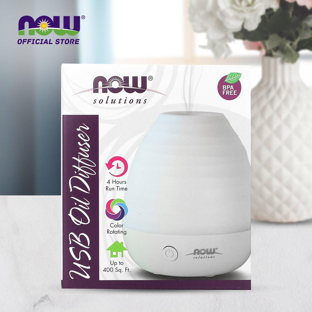 NOW Essential Oils, Ultrasonic USB Aromatherapy Oil Diffuser, Extremely Quiet, Heat Free, and Easy to Clean, Color Changing LED Diffuser - Bloom Concept