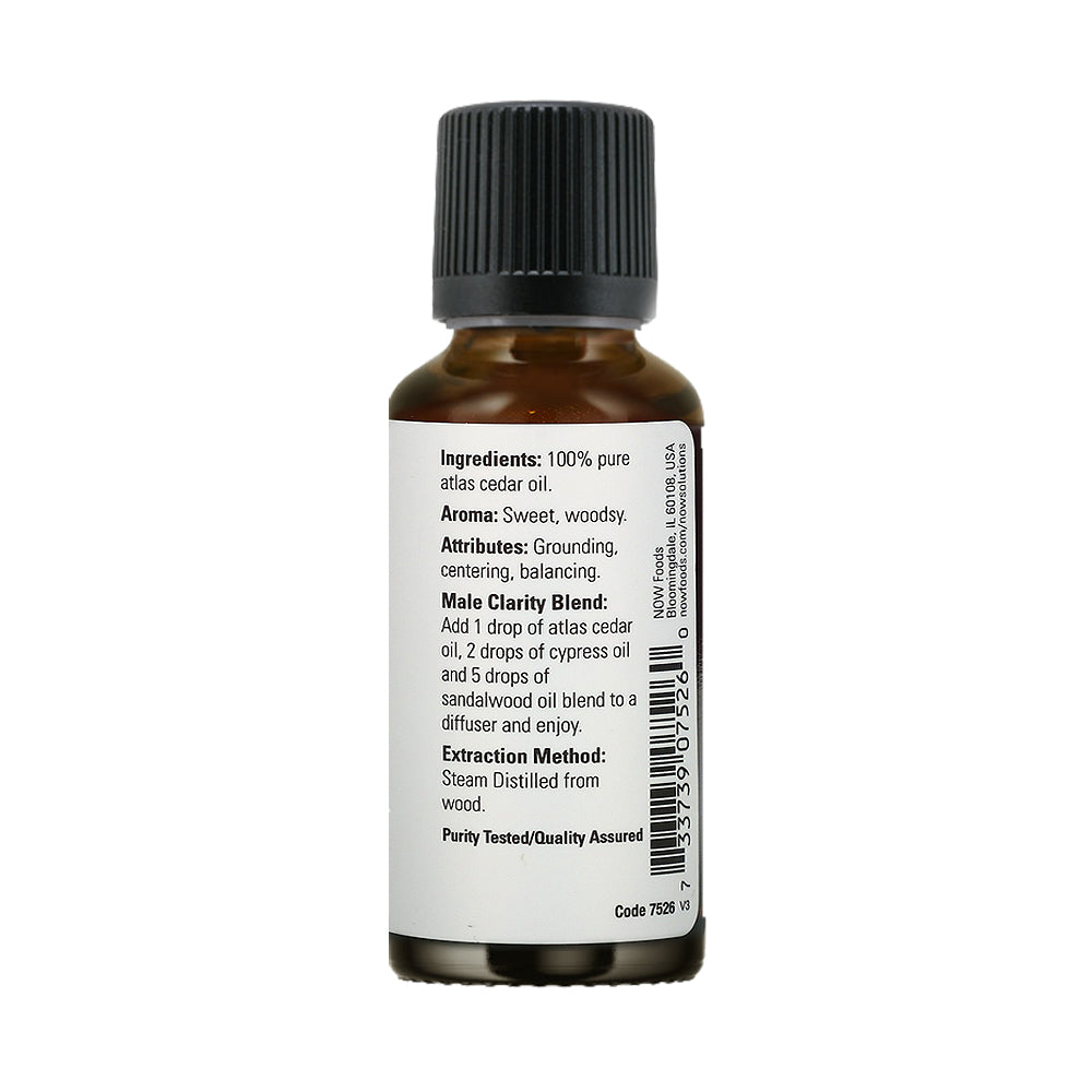 NOW FOODS Essential Oils, Atlas Cedar Oil, Balancing Aromatherapy Scent, Steam Distilled, 100% Pure, Vegan, Child Resistant Cap, 1-Ounce (30 ml) - Bloom Concept