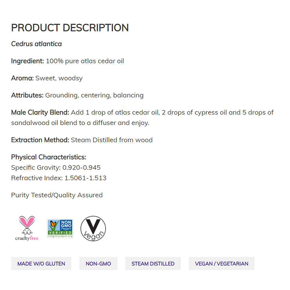 NOW FOODS Essential Oils, Atlas Cedar Oil, Balancing Aromatherapy Scent, Steam Distilled, 100% Pure, Vegan, Child Resistant Cap, 1-Ounce (30 ml) Essential oils NOW Foods USA