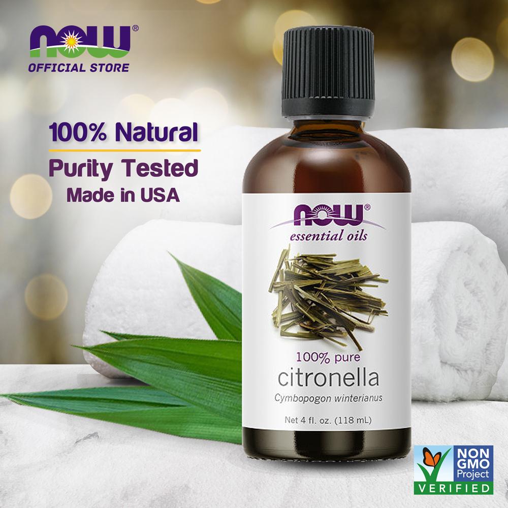 NOW Essential Oils, Citronella Oil, Freshening Aromatherapy Scent, Steam Distilled, 100% Pure, Vegan, Child Resistant Cap, 4-Ounce (118 ml) - Bloom Concept