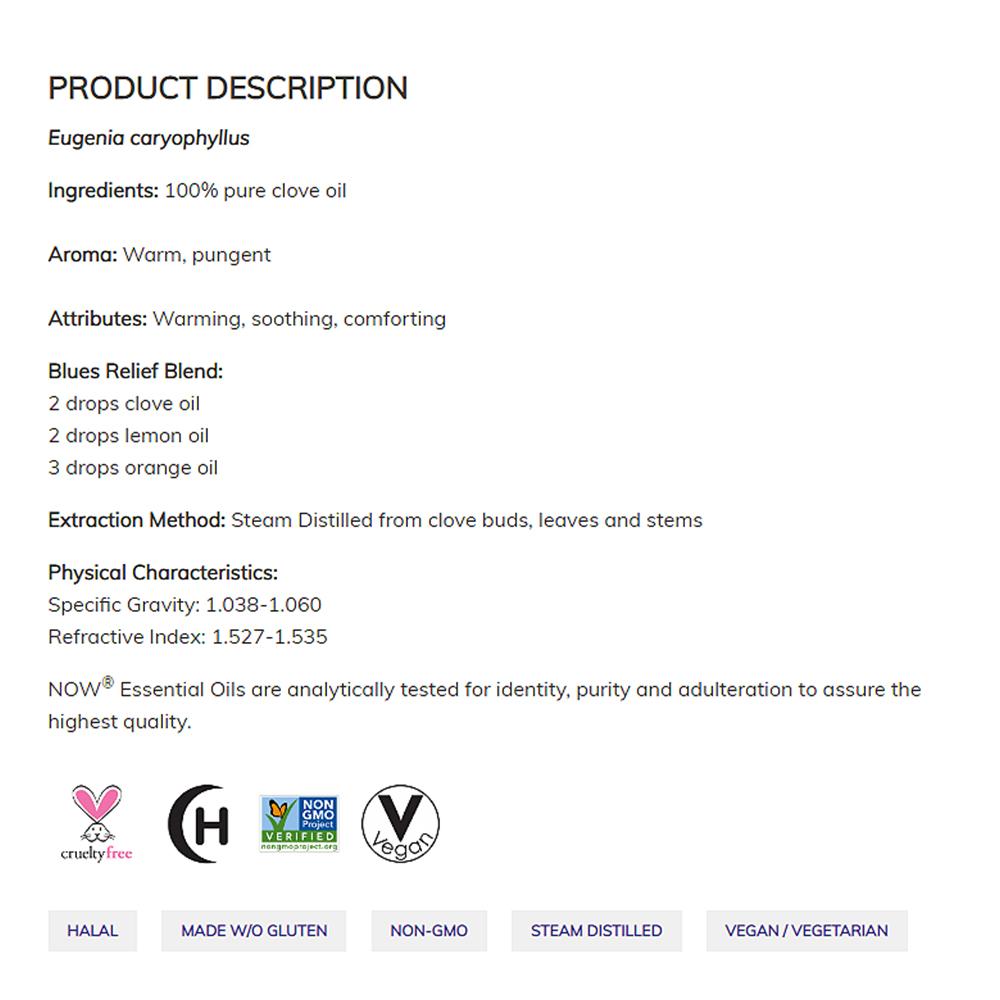 NOW Essential Oils, Clove Oil, Balancing Aromatherapy Scent, Steam Distilled, 100% Pure, Vegan, Child Resistant Cap, 4-Ounce (118 ml) Essential oils NOW Foods USA