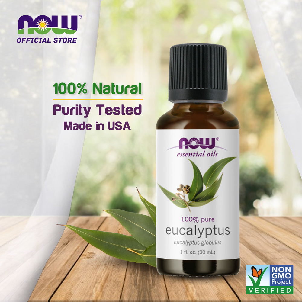 NOW FOODS Essential Oils, Eucalyptus Oil, Clarifying Aromatherapy Scent, Steam Distilled, 100% Pure, Vegan, Child Resistant Cap, 1-Ounce(30 ml) - Bloom Concept
