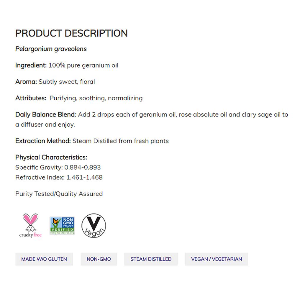 NOW Essential Oils, Geranium Oil, Soothing Aromatherapy Scent, Steam Distilled, 100% Pure, Vegan, Child Resistant Cap, 1-Ounce (30ml) Essential oils NOW Foods USA