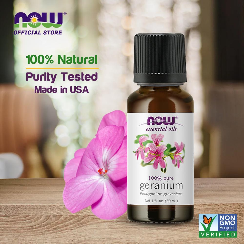 NOW Essential Oils, Geranium Oil, Soothing Aromatherapy Scent, Steam Distilled, 100% Pure, Vegan, Child Resistant Cap, 1-Ounce (30ml) - Bloom Concept