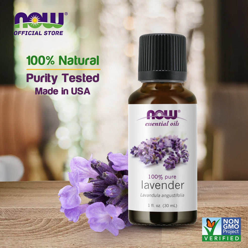 (Best by 10/24) NOW Essential Oils, Lavender Oil, Soothing Aromatherapy Scent, Steam Distilled, 100% Pure, Vegan, Child Resistant Cap, 1-Ounce (30 ml) - Bloom Concept