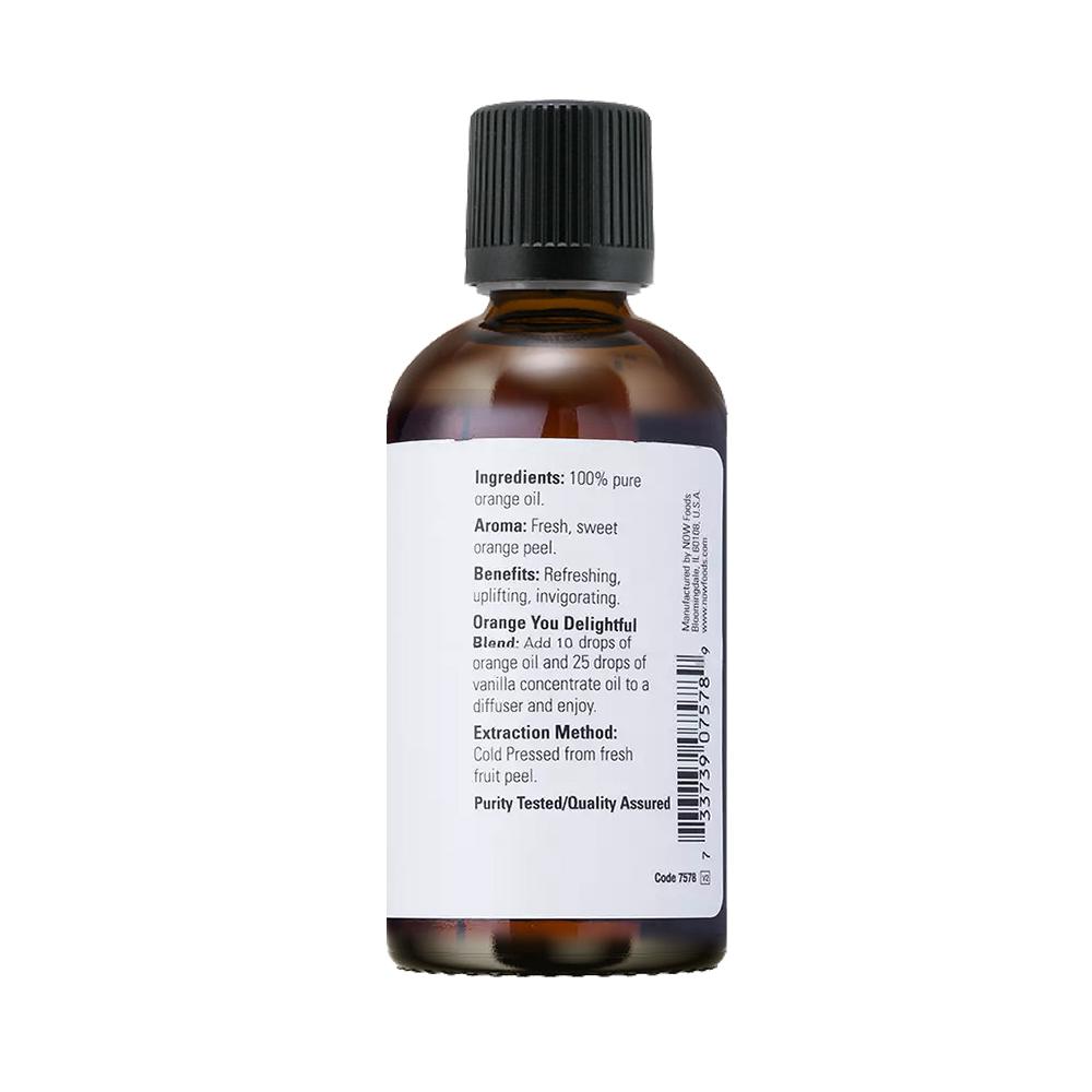 NOW FOODS Essential Oils, Orange Oil, Uplifting Aromatherapy Scent, Cold Pressed, 100% Pure, Vegan, Child Resistant Cap, 4-Ounce (118ml) Essential oils NOW Foods USA