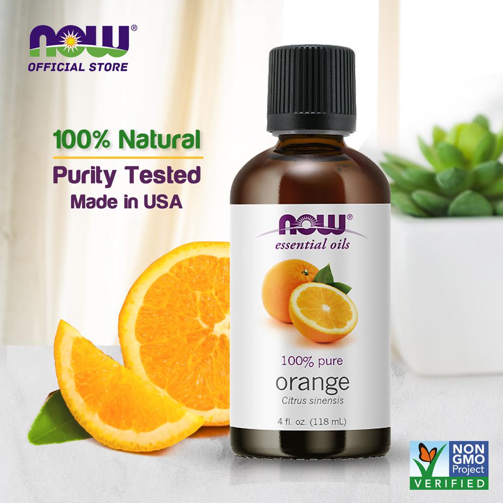 NOW FOODS Essential Oils, Orange Oil, Uplifting Aromatherapy Scent, Cold Pressed, 100% Pure, Vegan, Child Resistant Cap, 4-Ounce (118ml) - Bloom Concept