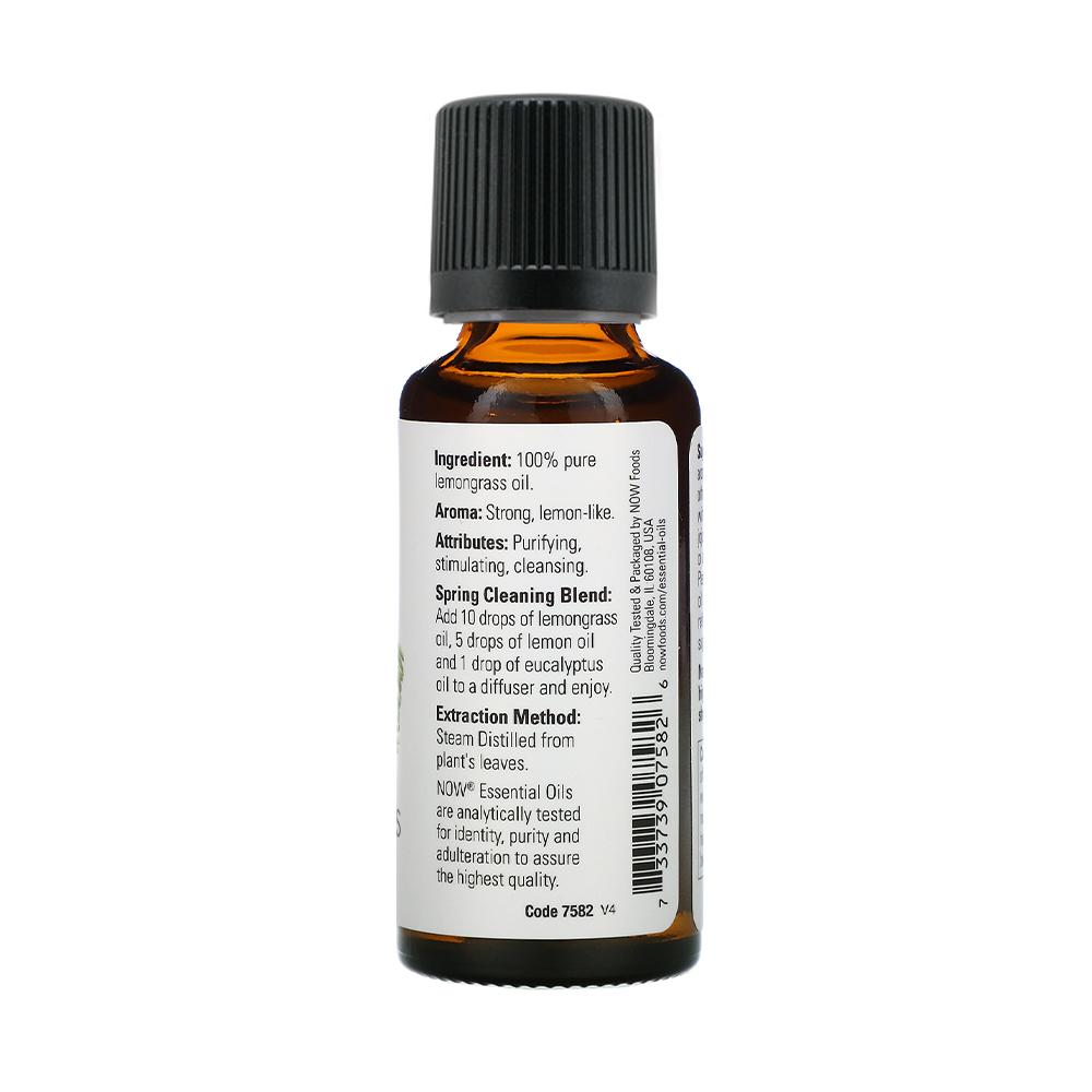 NOW FOODS Essential Oils, Lemongrass Oil, Uplifting Aromatherapy Scent, Steam Distilled, 100% Pure, 1-Ounce (30 ml) Essential oils NOW Foods USA