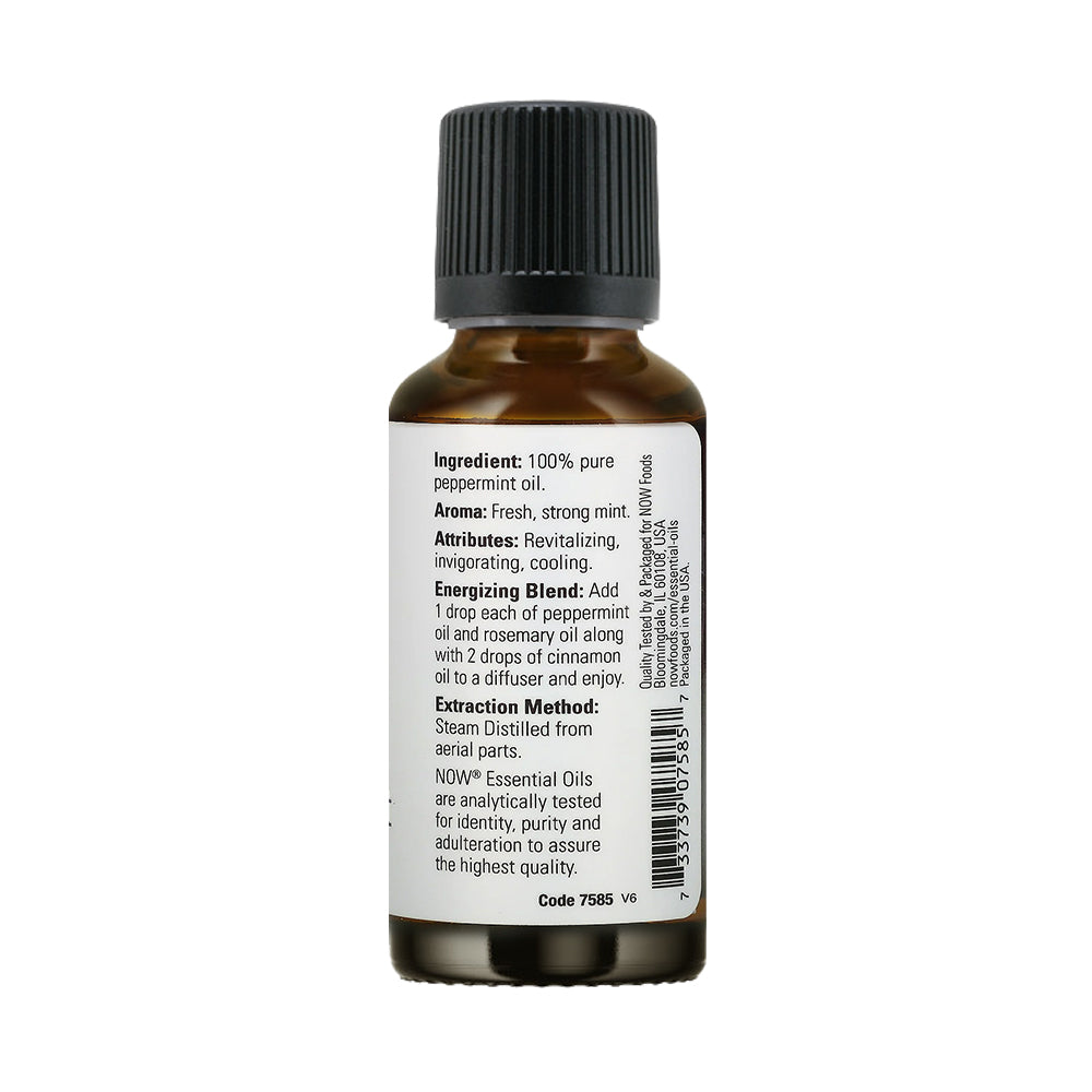 NOW FOODS Essential Oils, Peppermint Oil, Invigorating Aromatherapy Scent, Steam Distilled, 100% Pure, Vegan, Child Resistant Cap, 1-Ounce (30 ml) Essential oils NOW Foods USA