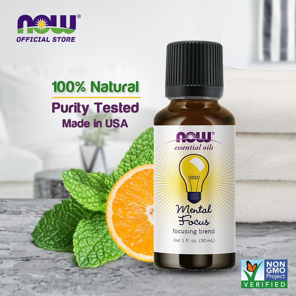 NOW Essential Oils, Mental Focus Oil Blend, Centering Aromatherapy Scent, Blend of Pure Essential Oils, Vegan, Child Resistant Cap, 1-Ounce (30ml) Essential oils NOW Foods USA