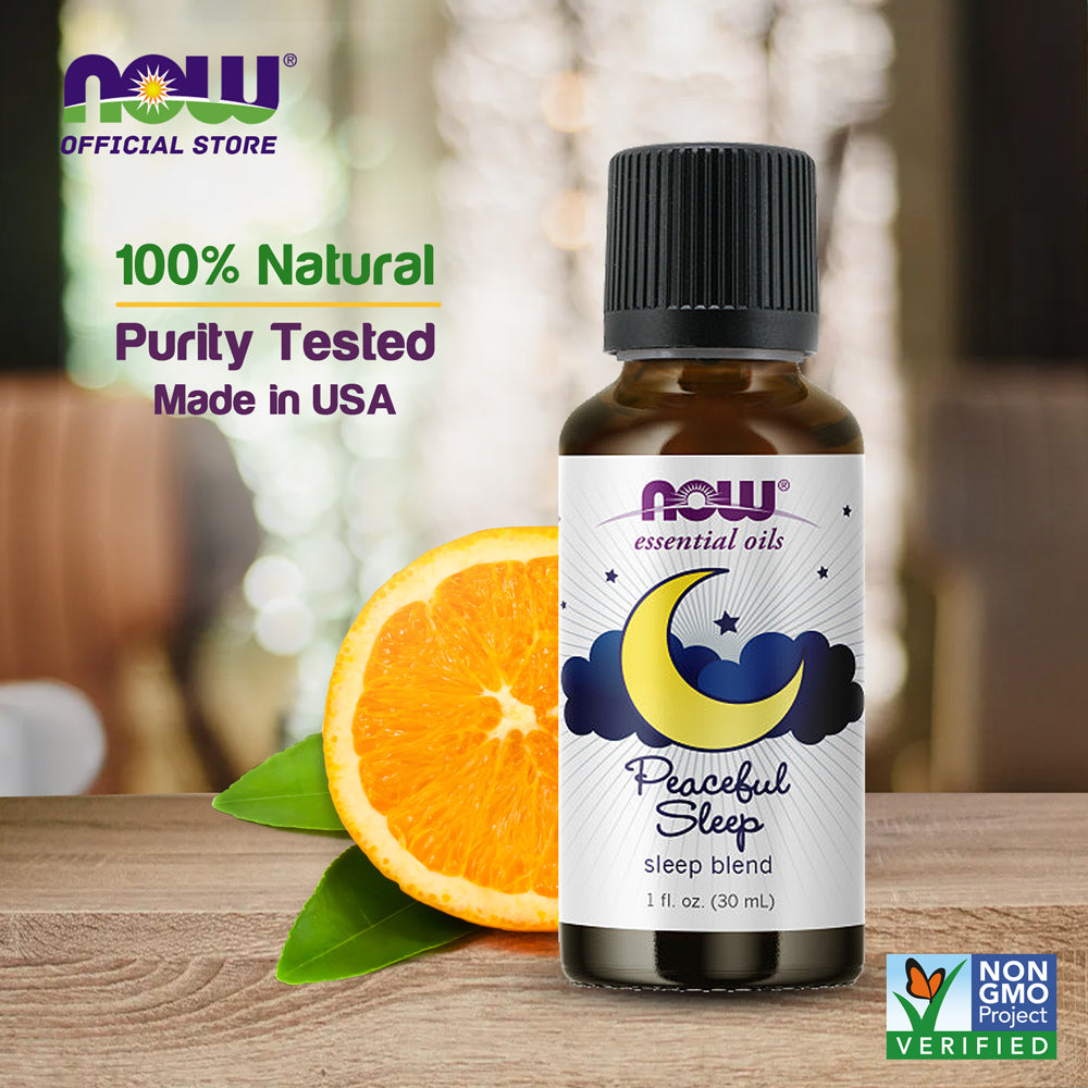 NOW Essential Oils, Peaceful Sleep Oil Blend, Relaxing Aromatherapy Scent, Blend of Pure Essential Oils, Vegan, Child Resistant Cap, 1-Ounce (30ml) Essential oils NOW Foods USA