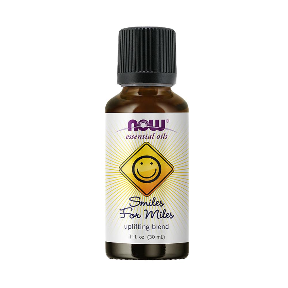NOW Essential Oils, Smiles for Miles Aromatherapy Blend, Refreshing Aromatherapy Scent, Blend of Pure Essential Oils, Vegan, Child Resistant Cap, 1-Ounce (30ml) Essential oils NOW Foods USA