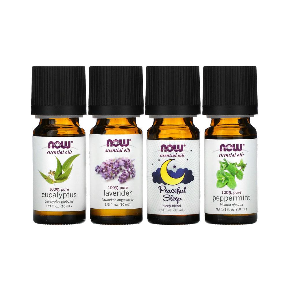 NOW Let There Be Peace & Quiet Aromatherapy Kit, 4x 10ml Incl Lavender Oil, Peppermint Oil, Eucalyptus Oil and Peaceful Sleep Oil Blend Essential oils NOW Foods USA