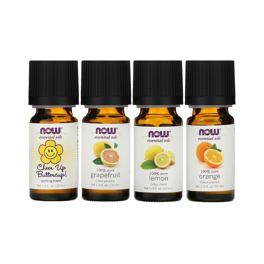 NOW Put Some Pep in Your Step Uplifting Aromatherapy Kit, 4x10ml Incl Orange Oil, Lemon Oil, Grapefruit Oil and Cheer Up Buttercup Oil Blend Essential oils NOW Foods USA