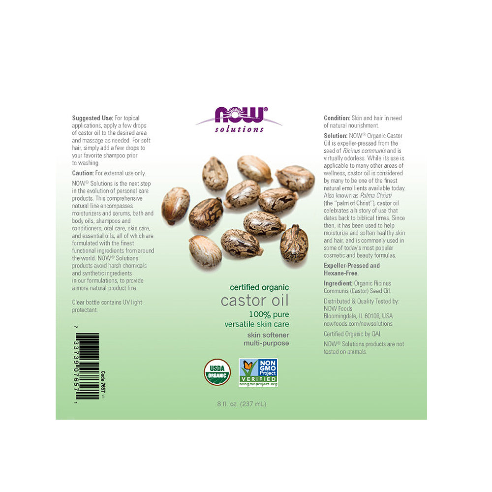 NOW Solutions, Organic Castor Oil, 100% Pure Versatile Skin Care, Multi-Purpose Skin Softener, 8-Ounce (237 ml) Personal Care NOW Foods USA